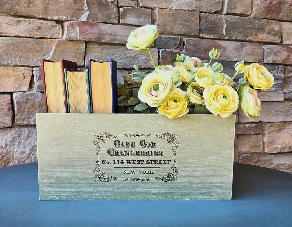 Sage Green Wooden Crate - Vintage Cape Cod Cranberry Farmhouse Box